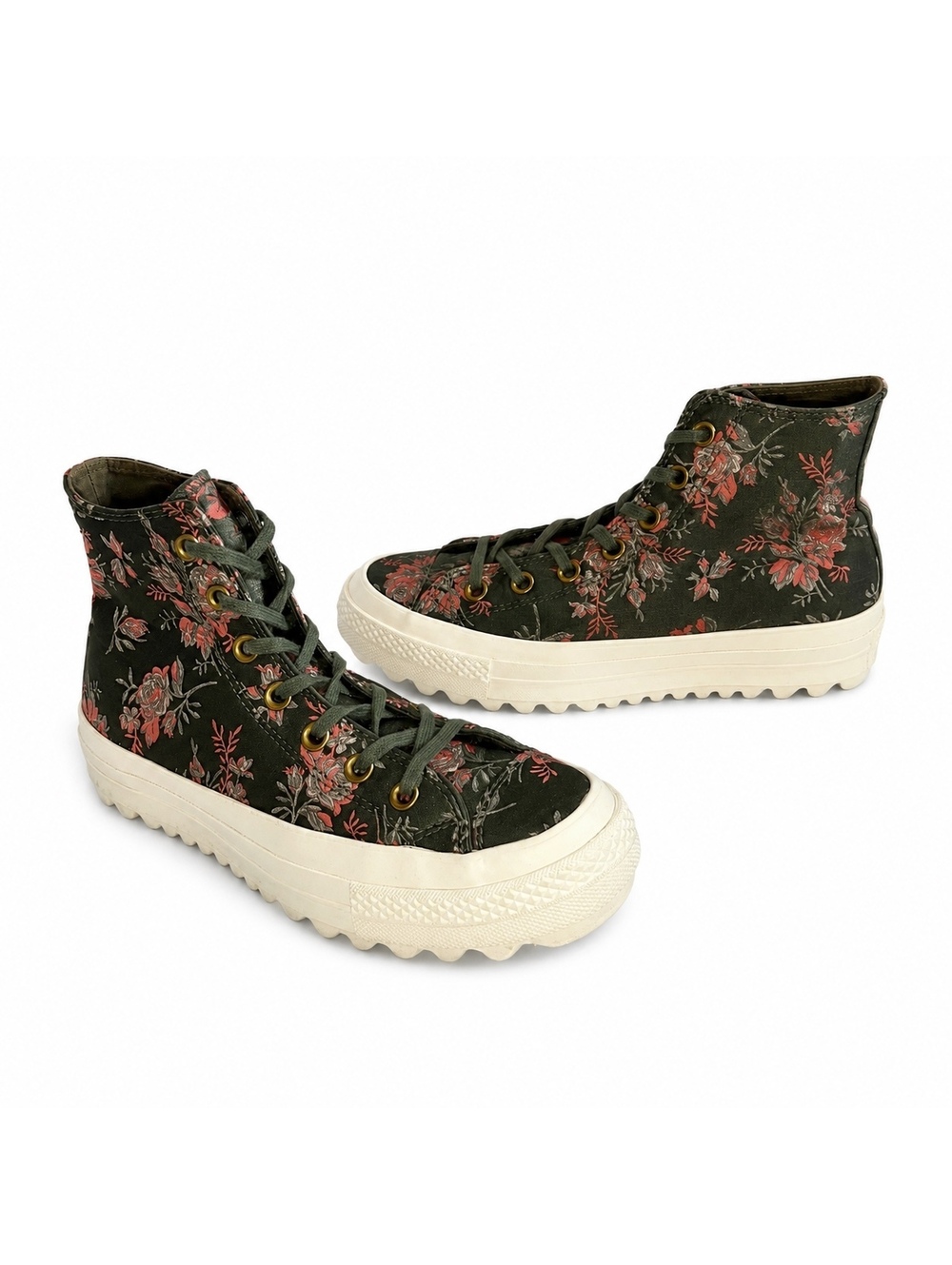 Converse Floral Platform High Top Sneakers Women’s 8 Dark Olive Floral
